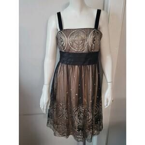 R&M Richards Metallic Empire Dress Sz 10P Brown Knee Length Lined Women